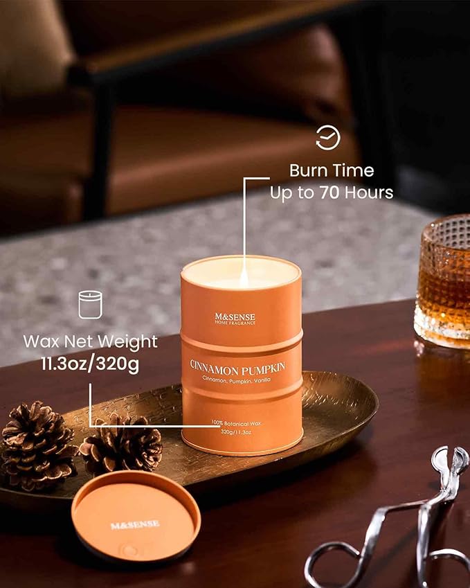 M&SENSE Cinnamon Pumpkin Scented Candles Christmas Decor,Natural Non Toxic, Aromatherapy Candle for Stress Relief Meditation Relaxing, Housewarming Gifts for Women Men, 11.3oz 70 Hour Christmas Candle