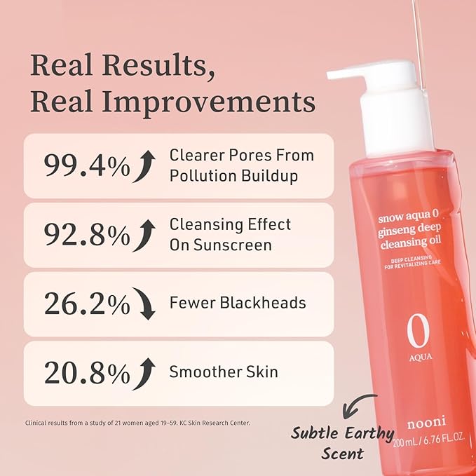 NOONI Korean Cleansing Oil - Snow Aqua 0 Ginseng Deep Cleansing Oil | Makeup Blackhead Remover, Pore Care Control, Glass Skin, Control Sebum, Revitalizing Care, Stocking Stuffers For Women, 6.76 Fl Oz