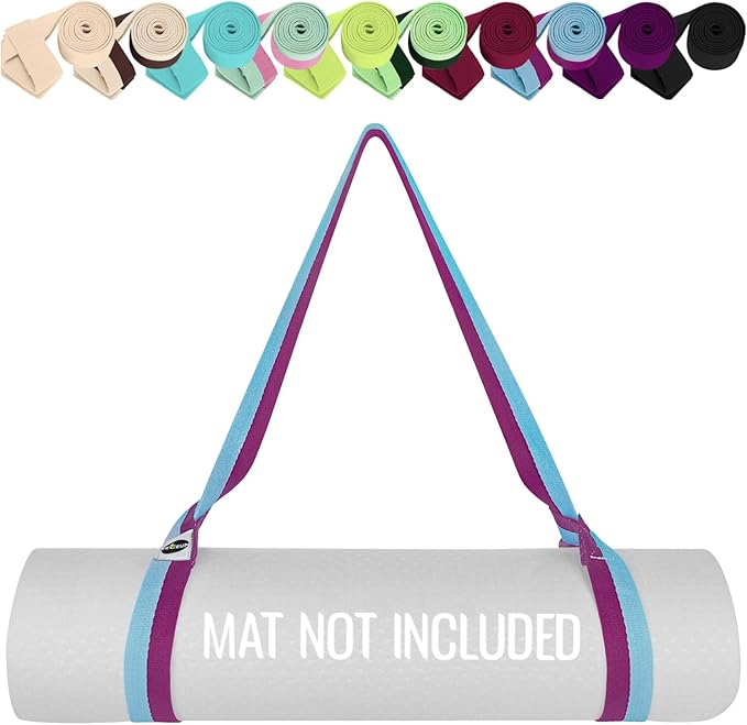 TECEUM Yoga Mat Strap – 30+ Colors – Adjustable Mat Holder Sling Carrier for All Mats [Mat Not Included]