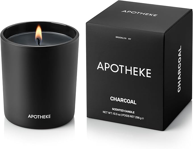 Apotheke Signature Scented Candles for Home, Charcoal - 10.5 oz - Soy Wax, Non Toxic, Large Jar Black - Luxury Candle Gifts for Women & Men - Cedarwood, Sandalwood, Oud, and Amber
