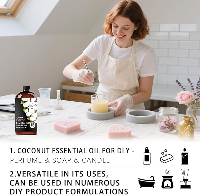Coconut Essential Oil, Coconut Oil 16 Fl Oz 480 ML for Diffuser Humidifier Yoga Cleaning DIY Candle Soap Making Perfume Gift for Women Essential Oils