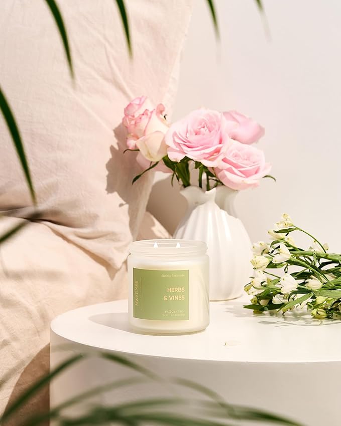 M&SENSE Fresh Herbal Scented Candle - 11.6oz Organic Natural Soy Wax Non Toixc 70-Hour Long Lasting Burn Time, 2 Wick Eucalyptus Candle for Home Decor Housewarming Gifts for Men & Women