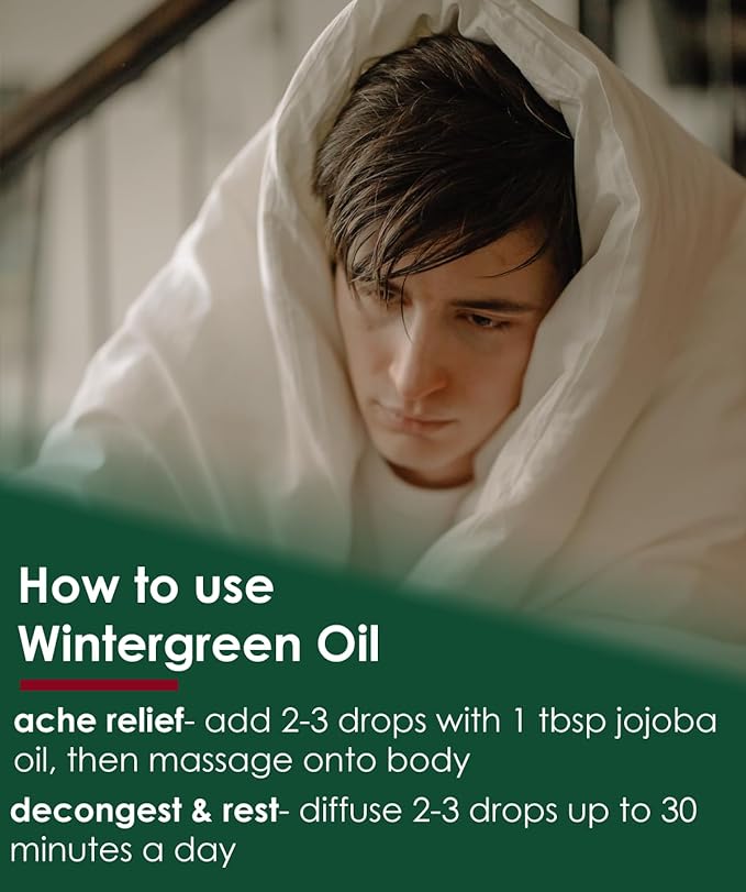 Wintergreen Essential Oil - 16 fl oz (473 ml) Amber Glass Bottle w/Child Resistant Cap - 100% Pure Essential Oil - GreenHealth