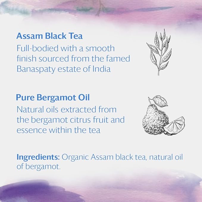 Grace Farms Organic Earl Grey Black Tea, 16 Pyramid Sachets | Bergamot Oil | Fairtrade & Kosher |Gives Back 100% of Profits