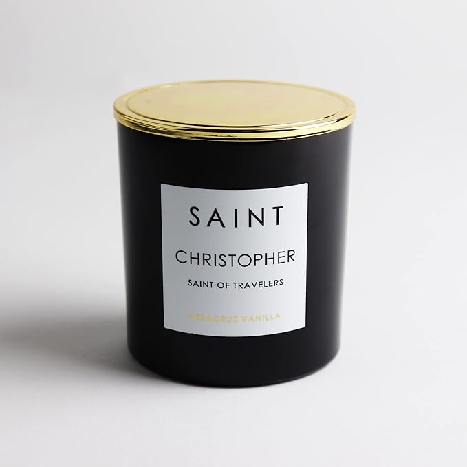 SAINT Christopher Scented Candle with Prayer and Prayer Coin, Saint of Travelers, Soy Coconut Aromatherapy Candle with 50 Hour Burn Time