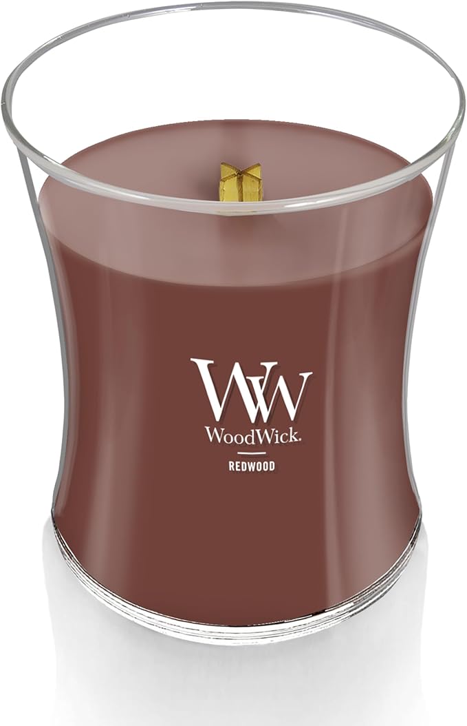 WoodWick Redwood Holiday Candle Gifts for Women and Men, 9.7 oz Medium Hourglass Candle with Crackling Wick