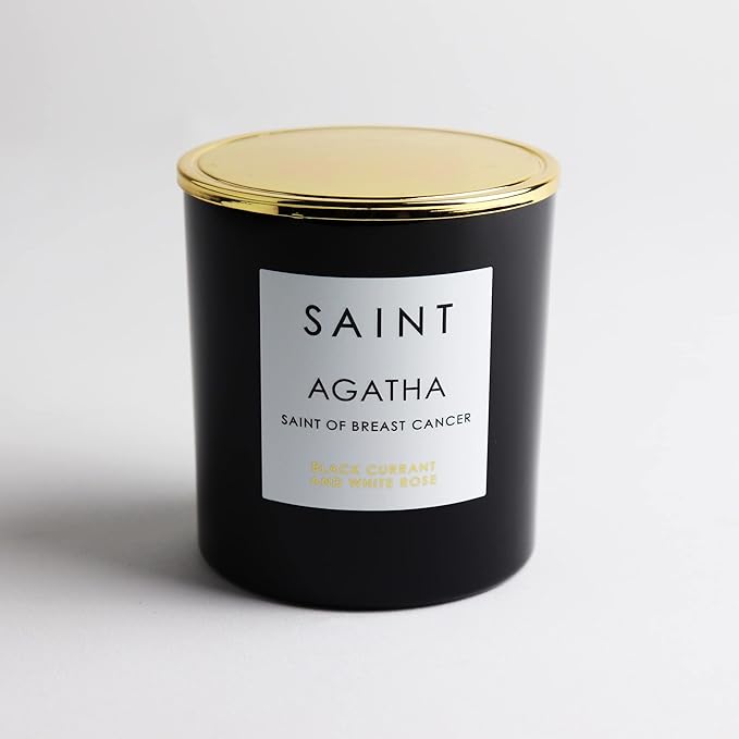 SAINT Agatha Scented Candle with Prayer and Prayer Coin, Saint of Breast Cancer, Soy Coconut Aromatherapy Candle with 50 Hour Burn Time