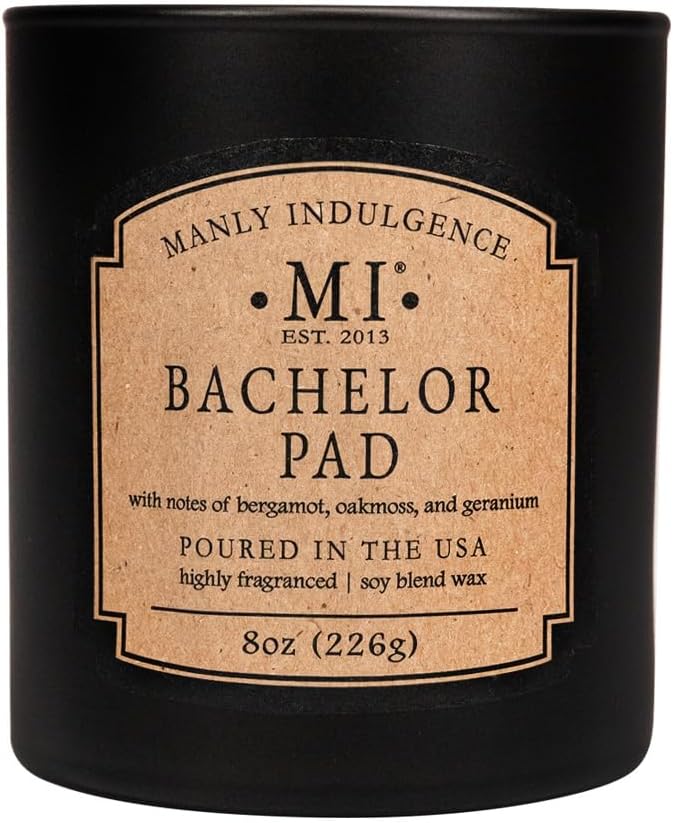 Manly Indulgence Bachelor Pad Scented Candles for Men, Premium Soy Blend Wax, 45H Burn, Candles for Home Scented, Gift-Ready Packaging - Made in The USA