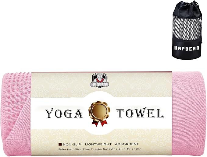 HAPBEAR Hot Yoga Towel - Non Slip Yoga Mat Towel with Grip Dot, Super-Absorbent, Soft Microfiber Towel for Hot Yoga, Pilates and Fitness