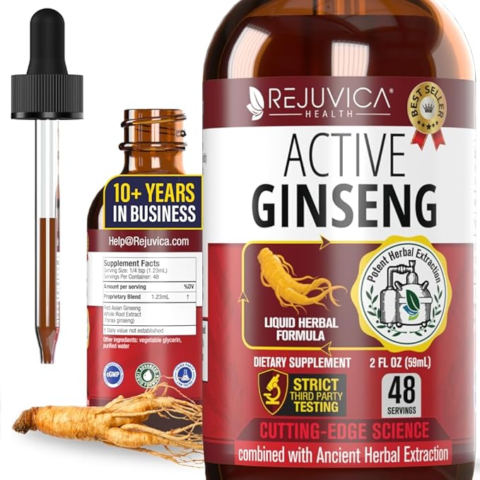 Active Ginseng Korean Red Panax Ginseng with Natural Ginsenosides - All-Natural Advanced Liquid Solution for 2X Absorption - Supports Healthy Energy, Vitality, Mood and More
