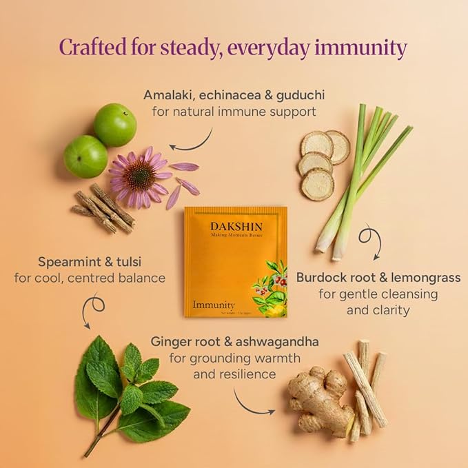 Dakshin Organic Immunity Herbal Tea | Immune Boosting | 1 box of 16 teabags