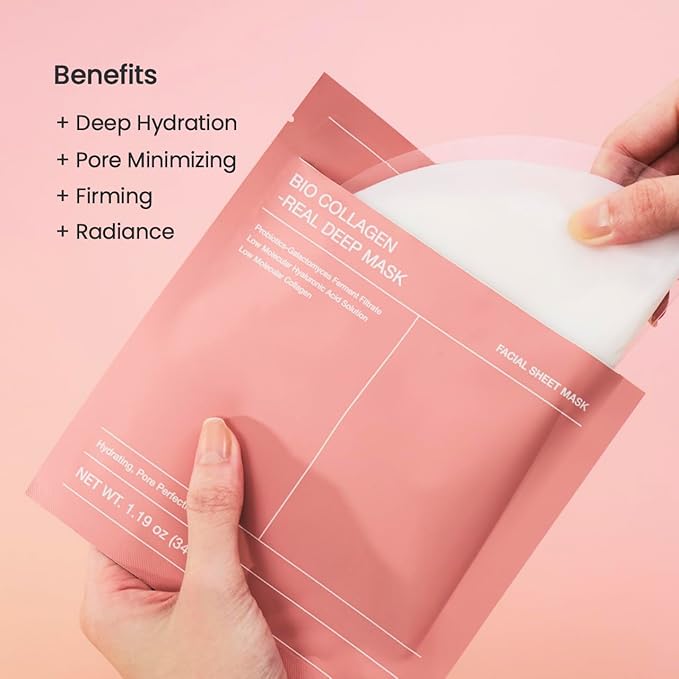 BIODANCE Bio-Collagen Real Deep Mask, Hydrating Overnight Hydrogel Mask, Pore Minimizing, Elasticity, Plumping Improvement, Korean Skin Care, Valentines Day Gifts for Her | 1.19oz(34g) x 4ea