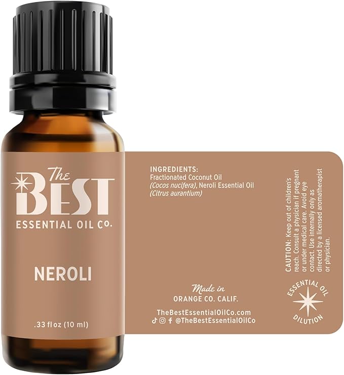 The Best Neroli Essential Oil Premium Grade- Diluted in Fractionated Coconut Oil for Aromatherapy, Spa, Massage- 10 ml (.33 fl oz)