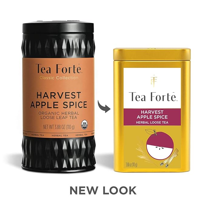 Tea Forte Harvest Apple Spice Premium Loose Leaf Caffeine-Free Herbal Tea Blend Canister, Makes 35-50 Cups