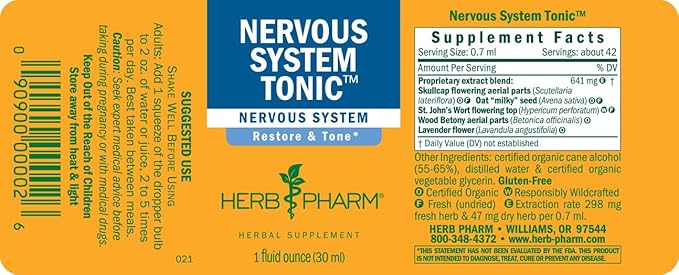 Herb Pharm Nervous System Tonic Liquid Herbal Formula to Strengthen and Calm the Nervous System - 1 Ounce (FASKULL01)