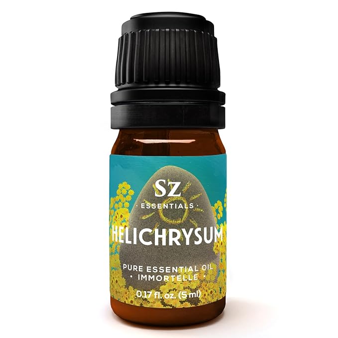 Helichrysum 100% Pure, Essential Natural Oil - Extracted from Helichrysum Italicum Immortelle - Pleasant & Sweet Scent with Floral Overtones - Therapeutic Grade & Vegan - 0.17 oz (5ml)