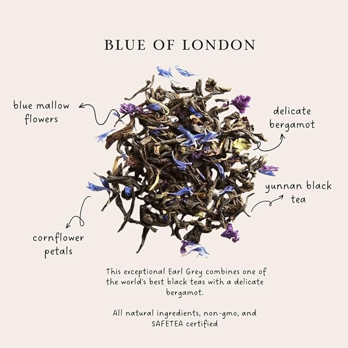 Palais des Thés - Blue of London - Earl Grey Black Tea, Bergamot & Cornflower - Premium Tea Bags, Serves 20 Cups