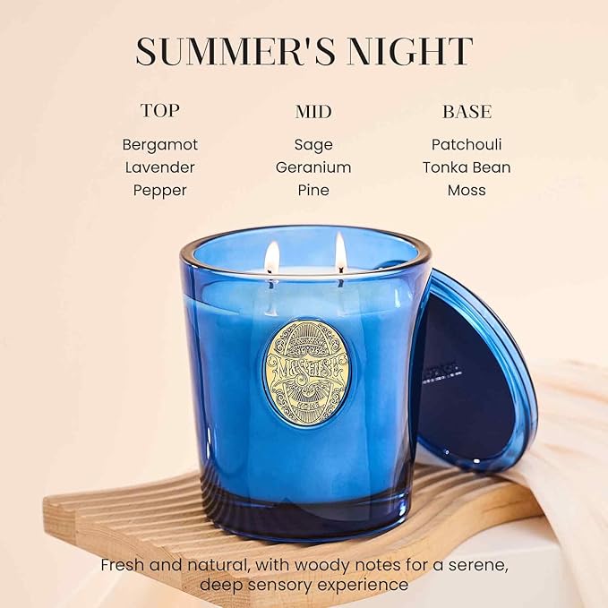 M&SENSE Large Two-Wick Summer Soy Candle | Summer's Night & Blue | 19.8 oz, 120H Burn Time | Luxury Scented Candle for Relaxation, Gifting, Home Décor | Ideal for Bedroom, Office, Party Ambiance