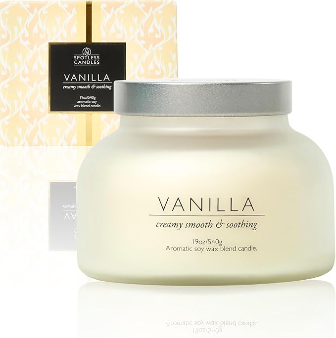 Volcano Vanilla Candle 19oz:- with a Crackling Wooden Wick in Large 4" x 5" Large Elegant White Glass Jar in a Presentation Gift Box and Protective Shipping Box