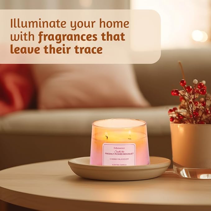 Folkulture Valentine Candles- 8.8 Oz |Cherry Blossom Scented, Luxury Glass Jar Candles for Home, Gifts for Women, Her |Soy, Non Toxic, Pink Candle with 30 Hrs Burntime for Valentine Day Decorations