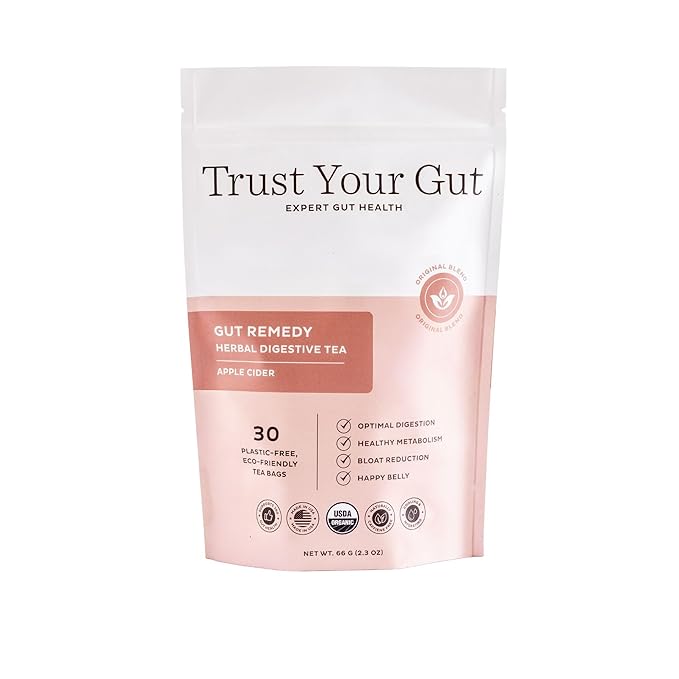 Trust Your Gut Organic Herbal Tea Blend – Lemon Balm, Holy Basil, Dandelion & Ginger Root – Supports Healthy Digestion & Gut Balance – Apple Cider, 30 Bags