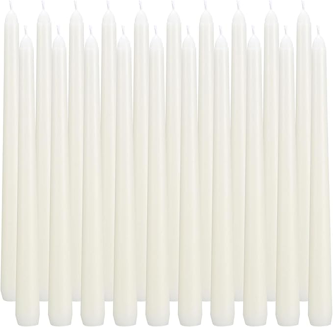 20 Ivory 10 Inch Unscented Smokeless Taper Candles with Cotton Wick, 7+ Hours of Long Lasting Burn, Great for Halloween,Home Decor & Parties, Beautiful Gifts!