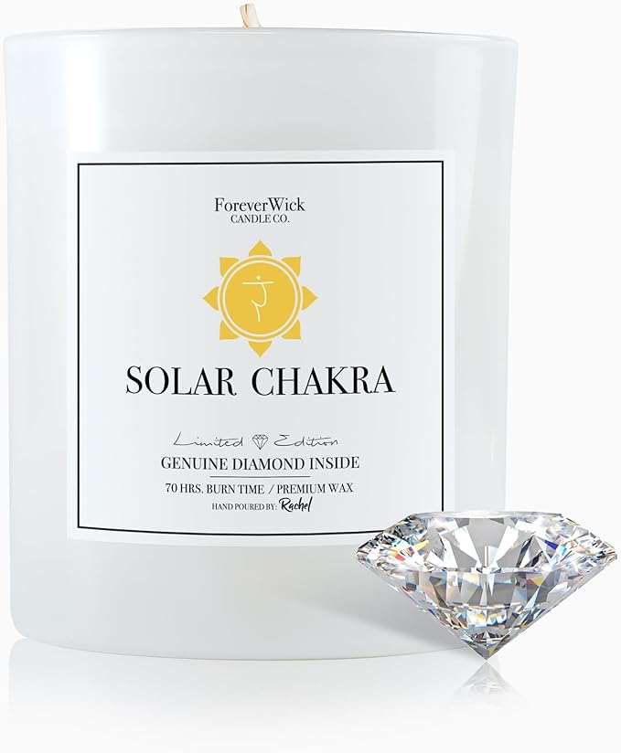 Foreverwick Solar Chakra Candle | Natural Soy Wax Jar Candle | Sandalwood Scented Candle | Citrine Crystal Candle Jar | Lead & Zinc Free Wick Candle Jar | 14 oz Organic Candle