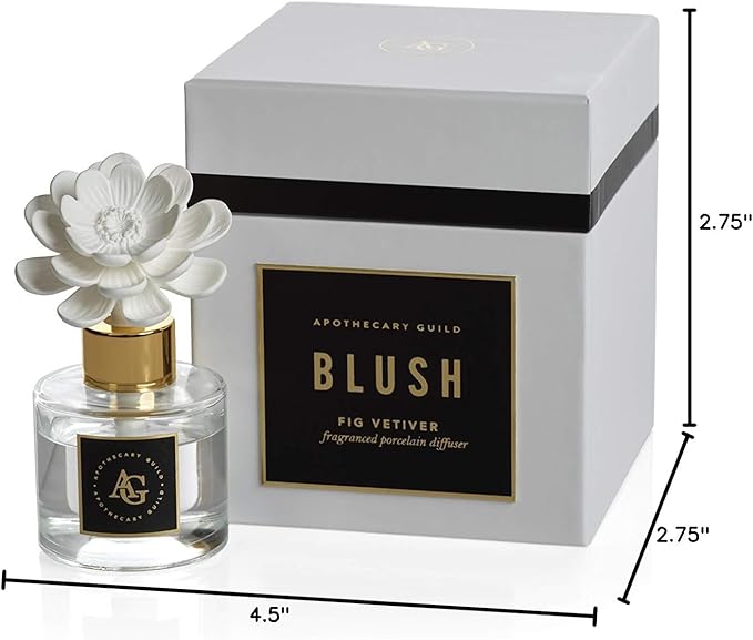 Zodax Apothecary Guild Blush Porcelain Oil Diffuser - Home Fragrance Diffuser Ideal for Living Room, Bathroom, Office - Makes a Great Gift - Porcelain Flower Design - Fig Vetiver - 1.69 Oz.