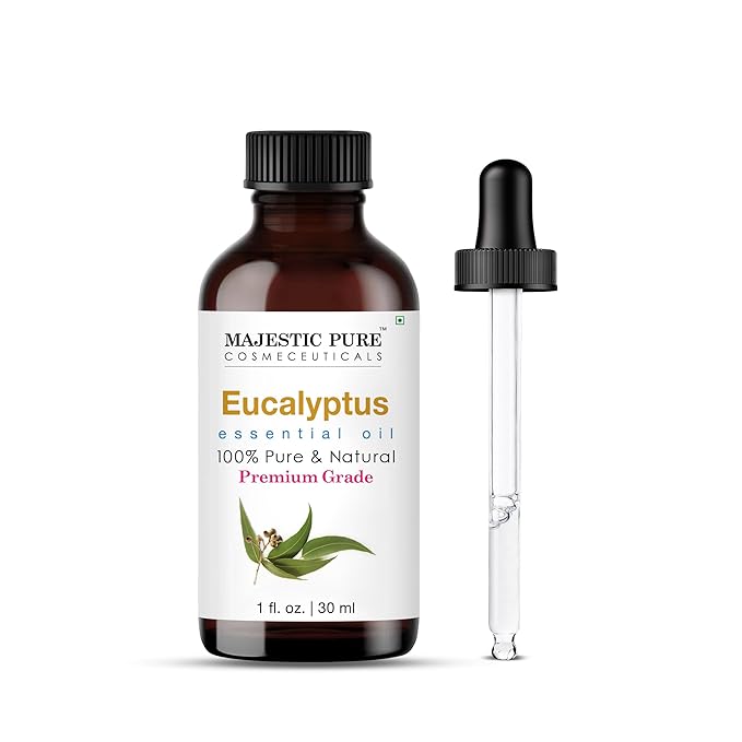 Majestic Pure Essential Oil with Glass Dropper - 100% Pure and Natural - Essential Oils for Diffuser, Aromatherapy, Soap and Candle Making, Eucalyptus Essential Oil, Eucalyptus Oil, 1 Fl Oz