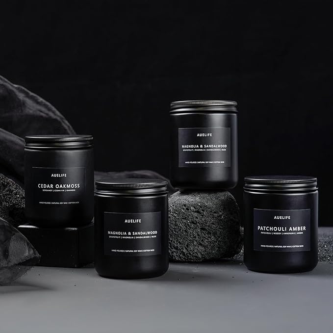 Winter Candle Gift Set for Men – 4 Pack Soy Candles with Cedar Oakmoss, Pine & Clove, Amber Patchouli, Sandalwood – Masculine Scented Candles for Home, Christmas Gift Set for Dad Fathers Day