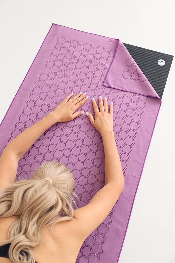 Eunzel Yoga Towel for Hot Yoga,Non-Slip Double Sided Silicone Grip Towel Absorbent Microfiber Towel for Hot Yoga, Vinyasa and Power 26.5"x72", Purple