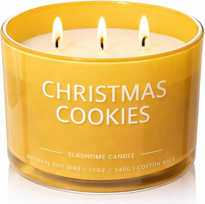Christmas Cookies Scented Candle, Luxury Large 3 Wick Soy Candle 12 Oz, 60+ Hour Long Lasting Clean Burn, Elegant Aromatherapy Home Decor, Housewarming & Birthday Gift for Men & Women