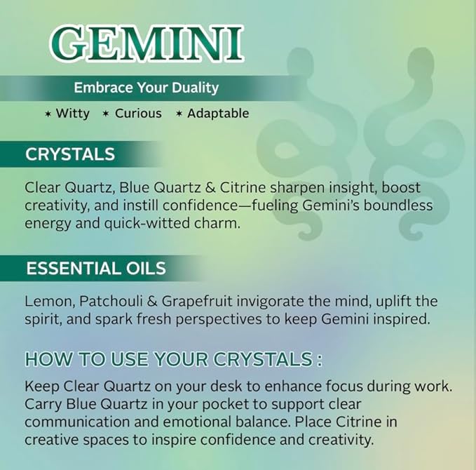 Luxury Glass Jar Candle, Gemini Zodiac Sign, 8.8 oz - Crystal Infused - Scents of Ozone, Jasmine, Moss & Wood - Made in USA, Hand Poured, Coconut-Soy Wax, Essential Oils, Dr. Developed