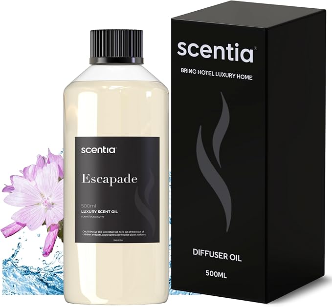 Scentia Hotel Diffuser Oil Inspired by 5-Star Hotel Scent - 500 ml 16.9 fl oz - Fragrance Oil Blend Botanical Jasmine & Marine Notes for Aromatherapy Diffusers - Escapade, Thanksgiving Gift