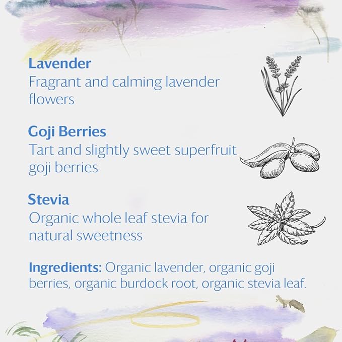 Grace Farms LAVENDER GOJI BERRY Herbal Teas (50 Sachet Pouch) | Naturally Sweet, Stress Relieving and Caffeine Free | Organic and Kosher Certified | Gives Back 100% of Profits