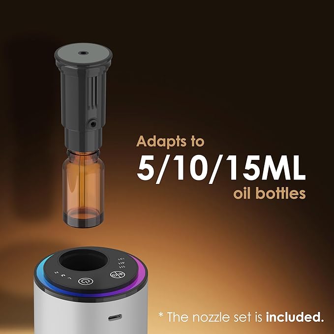 Waterless Essential Oil Diffuser,Diffuser, Portable Aromatherapy Diffuser,3 Countdown Timers & 3 Mist Levels for Home, Room, Car, Office (Silver)