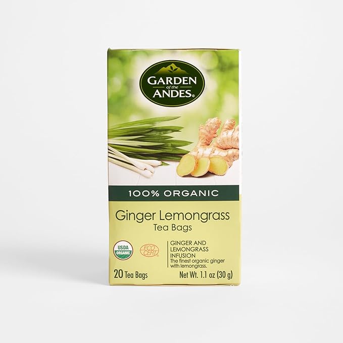 Garden of the Andes - Organic Ginger Lemongrass Tea - 20 Tea Bags/Box, Pack of 6 (120 ct.) - Caffeine-Free Herbal Infusion - Supports Digestive Wellness & Calming Comfort