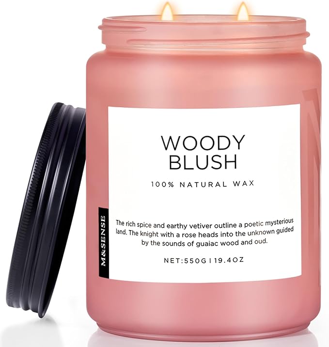 M&SENSE Rose Oud Wood Soy Candles 2 Wick, Large Scented Candles 19.4oz 110 Hour Long Lasting Burn Non Toxic Natural Luxury Aromatherapy Gifts for Women & Relaxing Spa Yoga