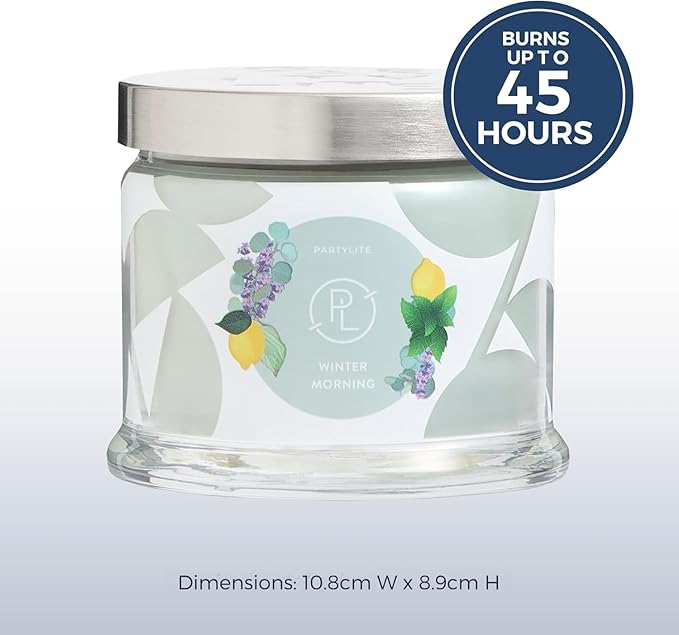 PartyLite 3-Wick Jar Candle, Highly Fragranced Clean Burning Glass Candle, 25-45 Hours Burn Time (Winter Morning)
