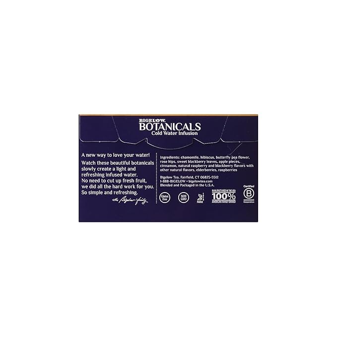 Bigelow Botanicals Cold Water Infusion Blackberry Raspberry Hibiscus Tea Bags 18 Count Box (Pack of 1), Herbal Infusion, Caffeine Free, 18 Tea Bags Total