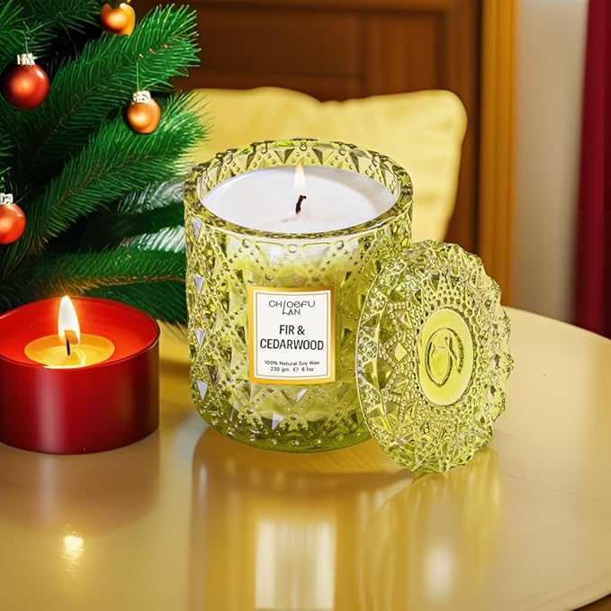Chloefu LAN Fir & Cedarwood Scented Holiday Candle Christmas Gift, Festival Gifts, Cozy Winter Forest, Luxury Soy Jar Candles, 55 Hour Long Lasting, Highly Scented, Home Decor, Clean Burning, 8.1oz