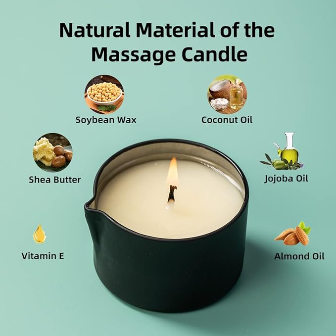 All Natural Soy Wax Warm Body Massage Oil Candle for Relaxation & Skin Care, Home Scented Aromatherapy Candle Gift Set Cream Cherry Scent 2.35 OZ