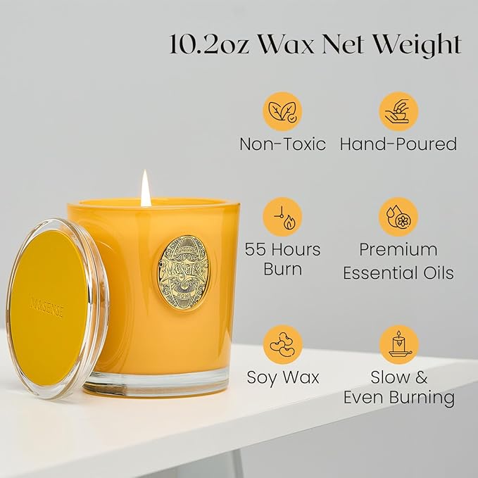 M&SENSE Natural Soy Candle| Mango Musk Yellow | 10.2 oz, 55H Burn | Luxury Scented Candle for Relaxation, Gifting, Home Décor | for Bedroom, Office, Party