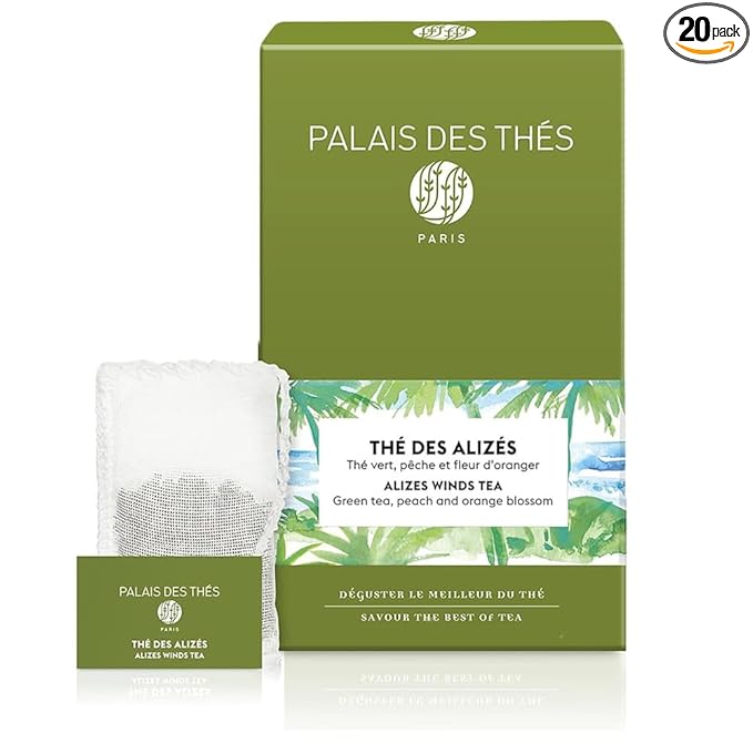 Palais des Thés - Alizes Winds Green Tea - Peach & Orange Blossom - Premium Tea Bags, Serves 20 Cups