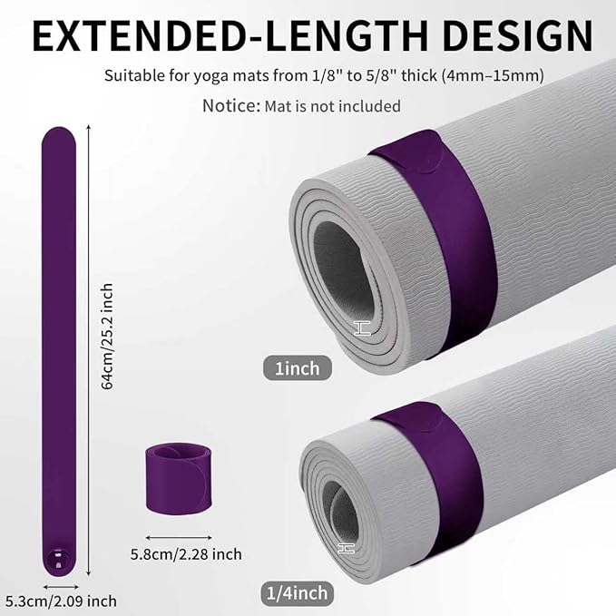25" Yoga Mat Strap | Slap Band Holder for Carrying and Storage Mats | Rolled Scrunchie Yoga Essential Accessory