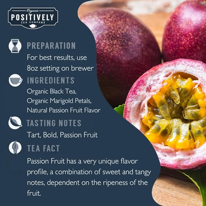 Organic Positively Tea Company, Passion Fruit Black Tea, K-Cup Compatible, 96 Pods