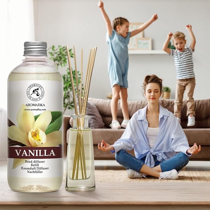 Vanilla Diffuser Refill w/Natural Essential Vanilla Oil 17 Fl Oz - Intensive - Fresh & Long Lasting Fragrance - Reed Diffuser Oil - Best for Aromatherapy - SPA - Home - Office - Fitness Club