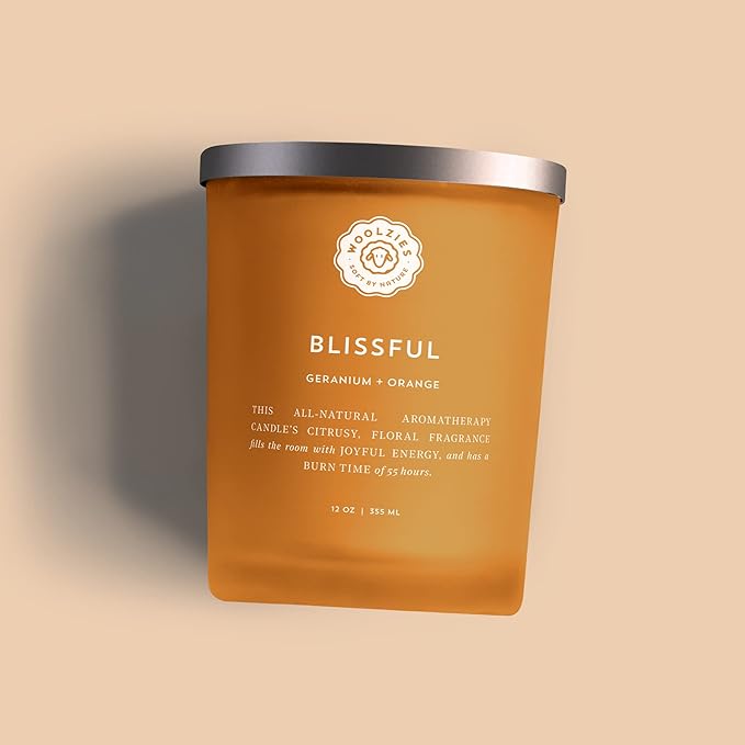 Woolzies Natural Soy Wax Candle | Hand Poured, Long Lasting, Reusable Glass Jar Scented Candle | 12 OZ (Blissful Geranium + Orange)