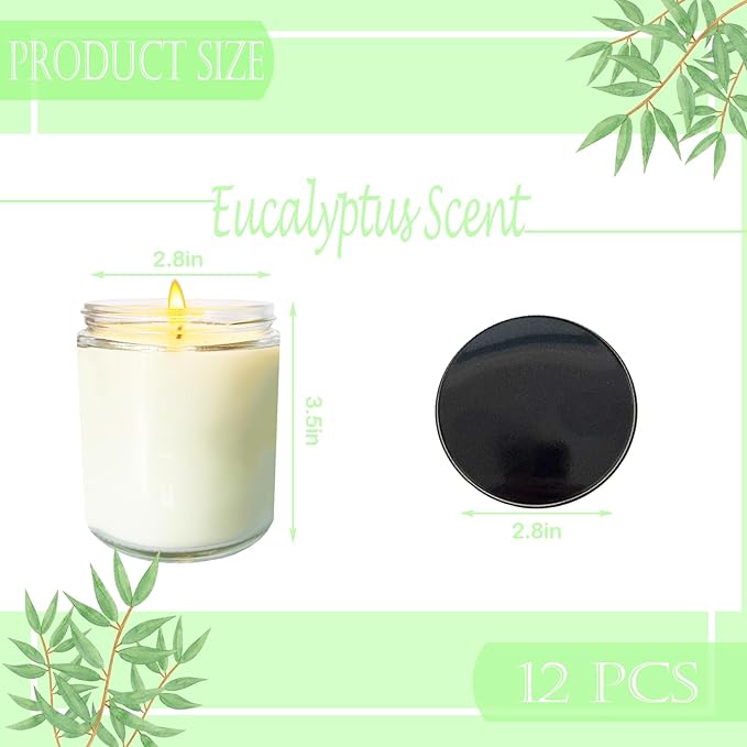 12 Pcs 8 Oz Bulk White Soy Candles,Eucalyptus Scented Candles Set,Bulk Aromatherapy Candle,Great Stress Relieving Scented Candle for Girls as a Gift for Birthdays, Weddings and More!