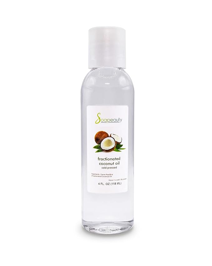 Soapeauty FRACTIONATED COCONUT OIL Cold Pressed Refined | 100% Natural Available in Bulk | Carrier for Essential Oils, Face, Skin, Hair Moisturizer, Soap Making | 4 fl oz